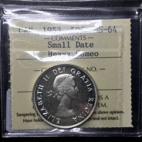 Canada: 1953 SD 50 Cents ICCS MS64 Heavy Cameo - Picture 1 of 3