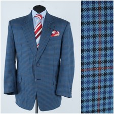 Mens Check Plaid Blazer 42S US Size CARLETTI Vintage Blue Wool Sport Coat Jacket