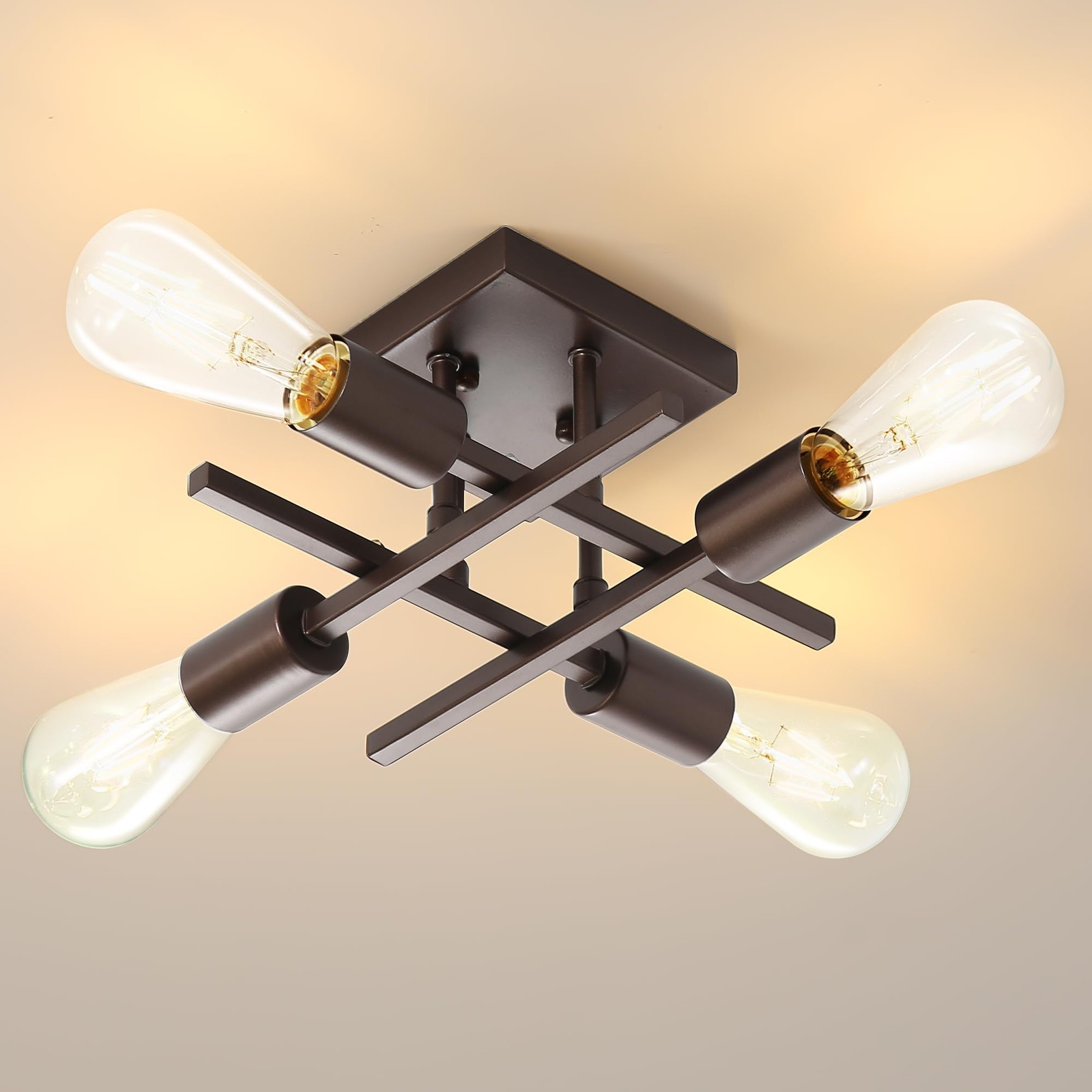 Modern Industrial 4-Light Semi Flush Ceiling Fixture in Oil Rubbed Finish