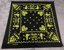 Vintage Levi  s Western Bandana Black Neon Green Handkerchief Cowboy Saddle USA