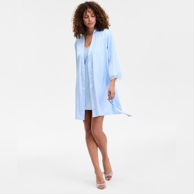 INC Satin Lace-Trim Stretch Robe Light Blue XS NWT Macy s Exclusive