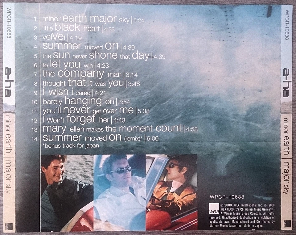 A-HA - MINOR EARTH  MAJOR SKY (2000)  CD  WEA RECORDS  WPCR-10688 (JAPAN) - Bild 3 von 4
