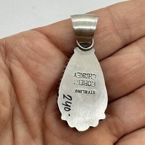 Ciondolo turchese Navajo Golden Hills 1,75" sterling firmato R Shakey 9,3 g - Foto 6 di 6