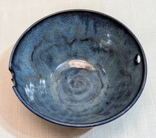 Handmade Blue Glaze Art Pottery Ramen Noodle Bowl, Artist Signed