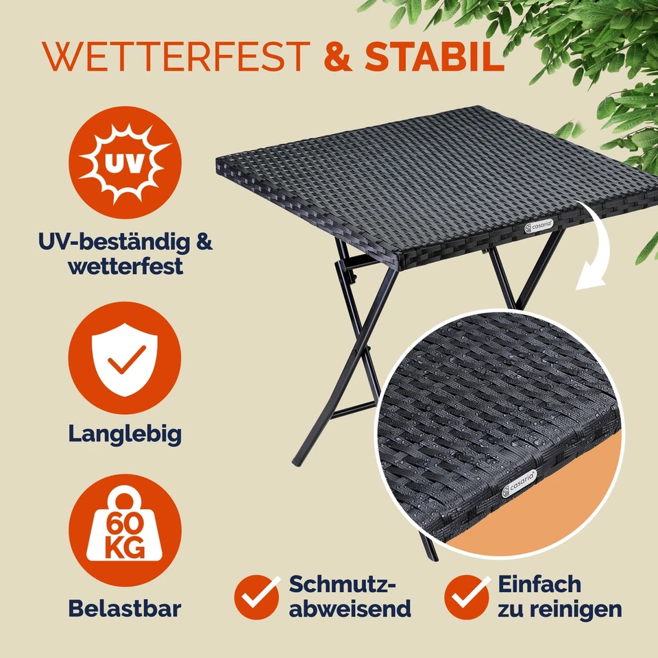 CASARIA® Klapptisch Polyrattan Klappbar Garten Balkon Camping Tisch Esstisch  - Bild 2 von 4
