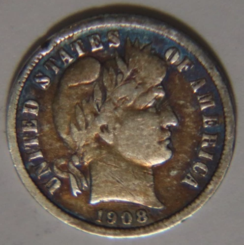 1908 P Barber Dime 10C Cents Coin Silver