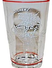 Hi - Yo Silver ~ The Lone Ranger ~ 1938 Juice Glass ~ 8 Oz Red & White 4.5” Tall