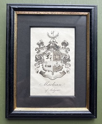 Antiker heraldischer Wappenstich Maclean der Familie Ardgour Altera Merces