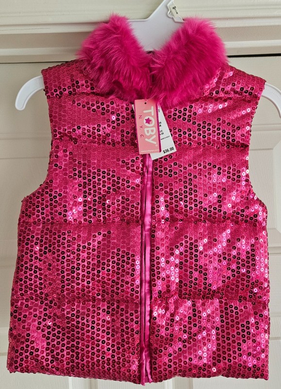 Girl's Jacket Vest - HOT PINK SEQUINS - Faux Fur - Size 4-6X - With Tags!
