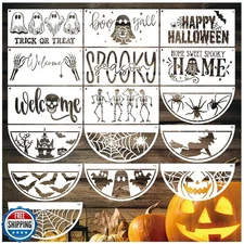 16 Pcs Halloween Stencils for Painting on Wood Reusable Welcome Skeleton Ghos