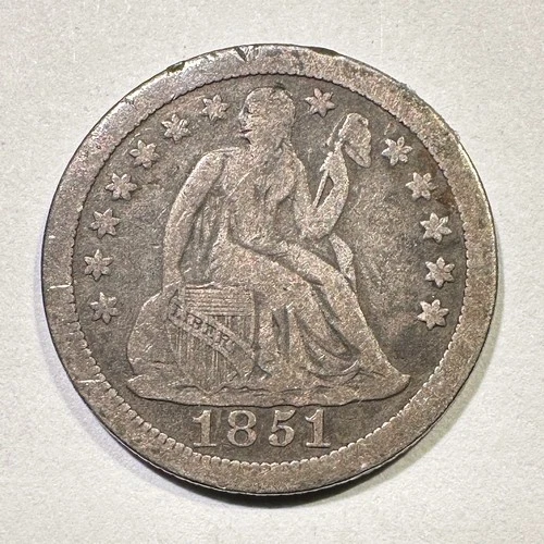 1851-O Seated Liberty Dime Silver Better Date Great Album Coin Nice Detail