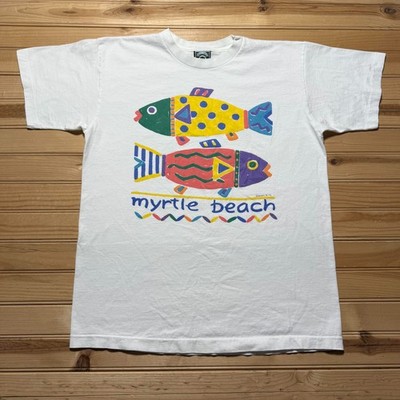 Vintage 1992 Myrtle Beach Fish Art Colorful Graphic Souvenir T-Shirt USA - Large