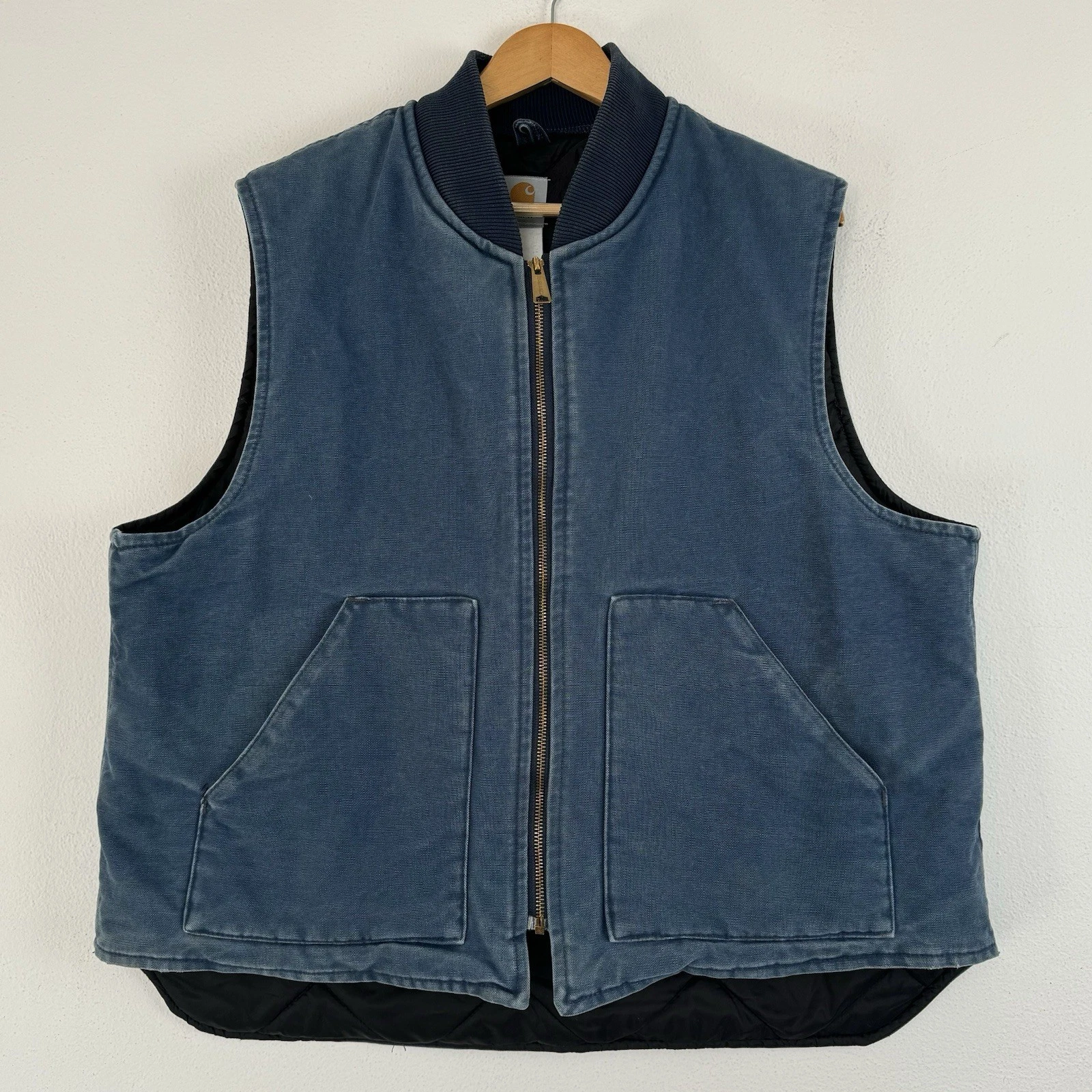 CARHARTT Mens Vintage Navy Blue V02 Washed Duck Insulated Vest Size XXL
