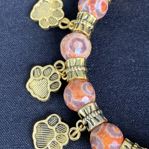 Clemson Tigers Bracelet Orange Agate Stone Gold Tone Paw 8” New - Picture 4 of 10