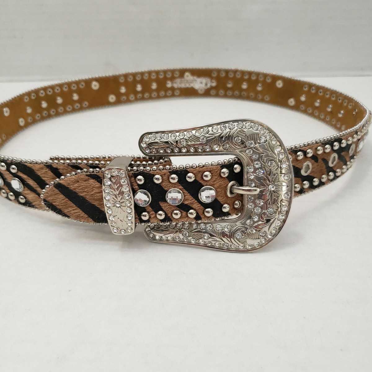 Nocona Women Bling Cowgirl Brown Black Leather Belt Silver 