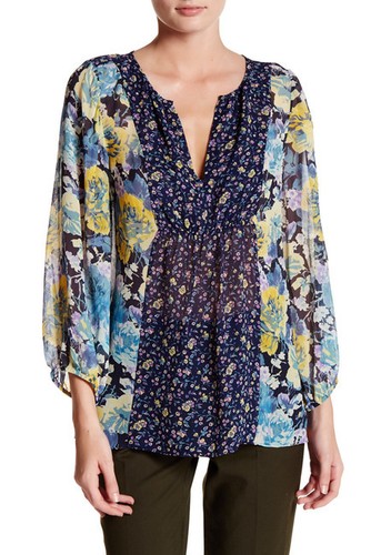 $288 NWT JOIE Thistle Silk Sheer Floral Print Dark Navy Blouse sz S