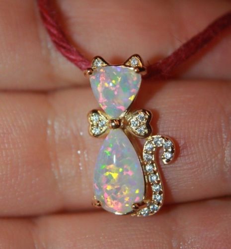 fire opal necklace pendant gemstone gold silver jewelry Cat Kitten cocktail B2 - Bild 15 von 27