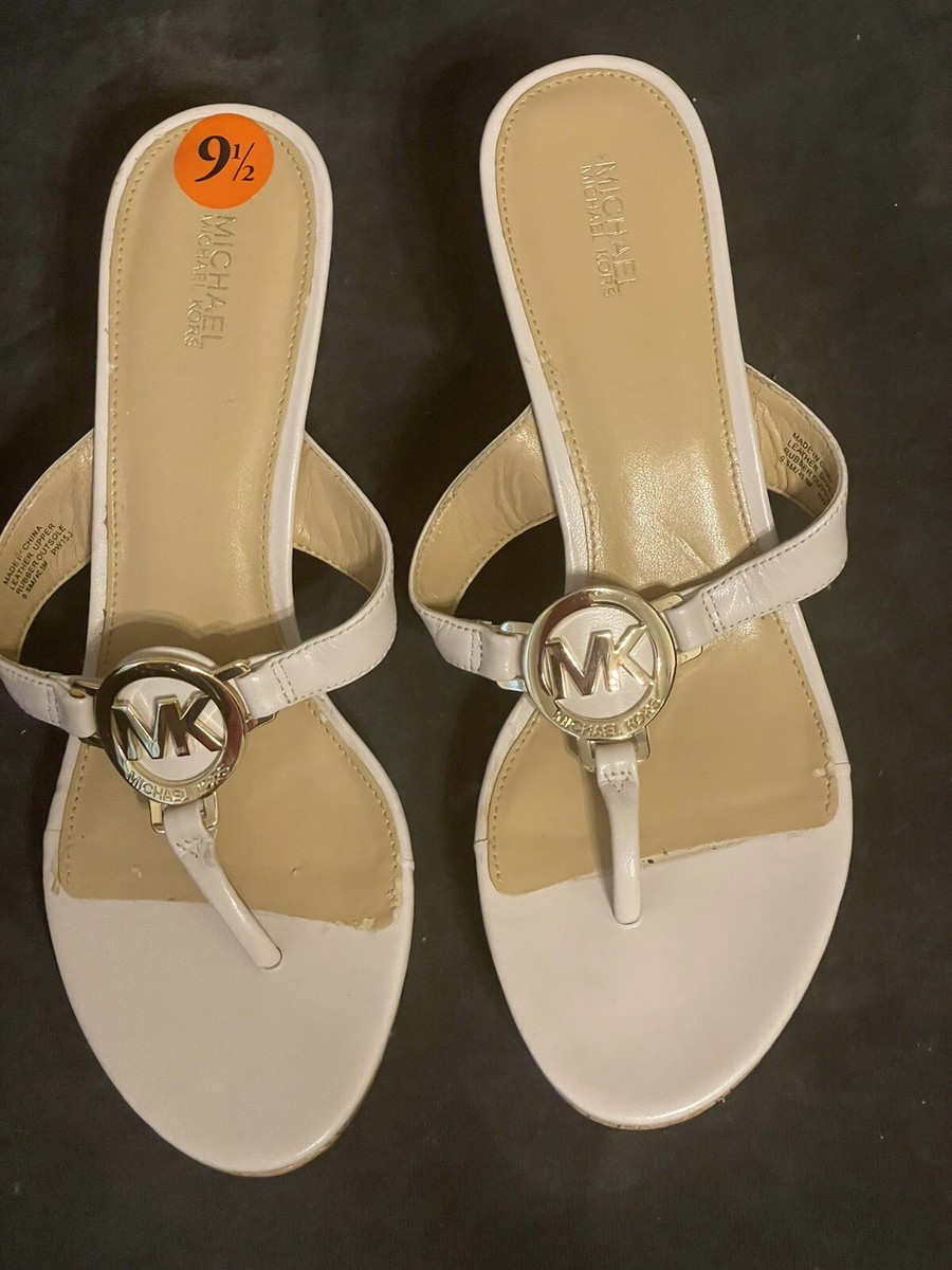 Michael Kors Beige Leather Platform Wedge Thong Sandal Size 9.5 | eBay