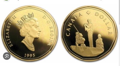 1995 CANADA $1 aureate loonie~ UN Peacekeeping 50th anniv Special