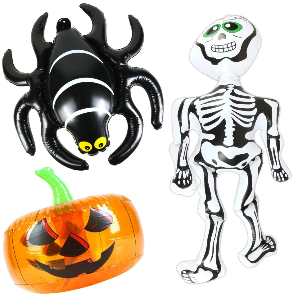 3 GRANDES GLOBOS HALLOWEEN 3D Calabaza Esqueleto Calavera Araña Inflable Fiesta Reino Unido Foto 2 de 4