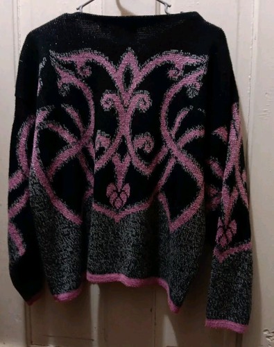 Vintage 80s Venezia Sweater Women Size 18/20 Black Pink Silver Sparkle - Picture 10 of 10