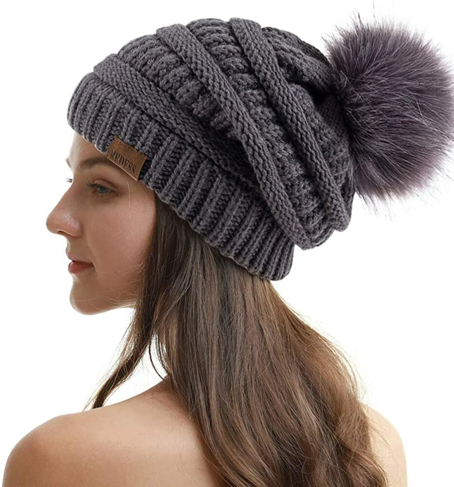 Luxury Brand Women Winter Double Pom Pom Beanie Hats Detachable