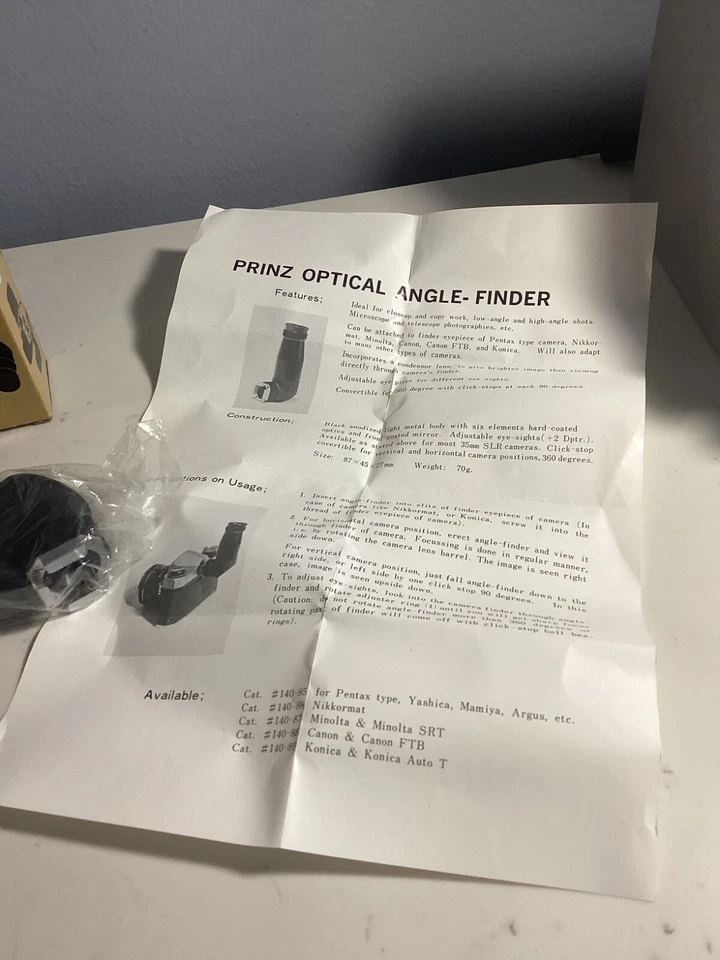 NEW IN BOX AUTHENTIC PRINZ OPTICAL ANGLE FINDER CATALOG # 140-85 FOR PENTAX NR - Image 3 of 4