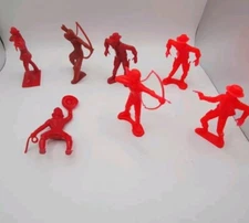 Lot Of 7 Tim Mee Red Soft Plastic Toy Cowboy's, Cowgirl, & Native American 3-4"