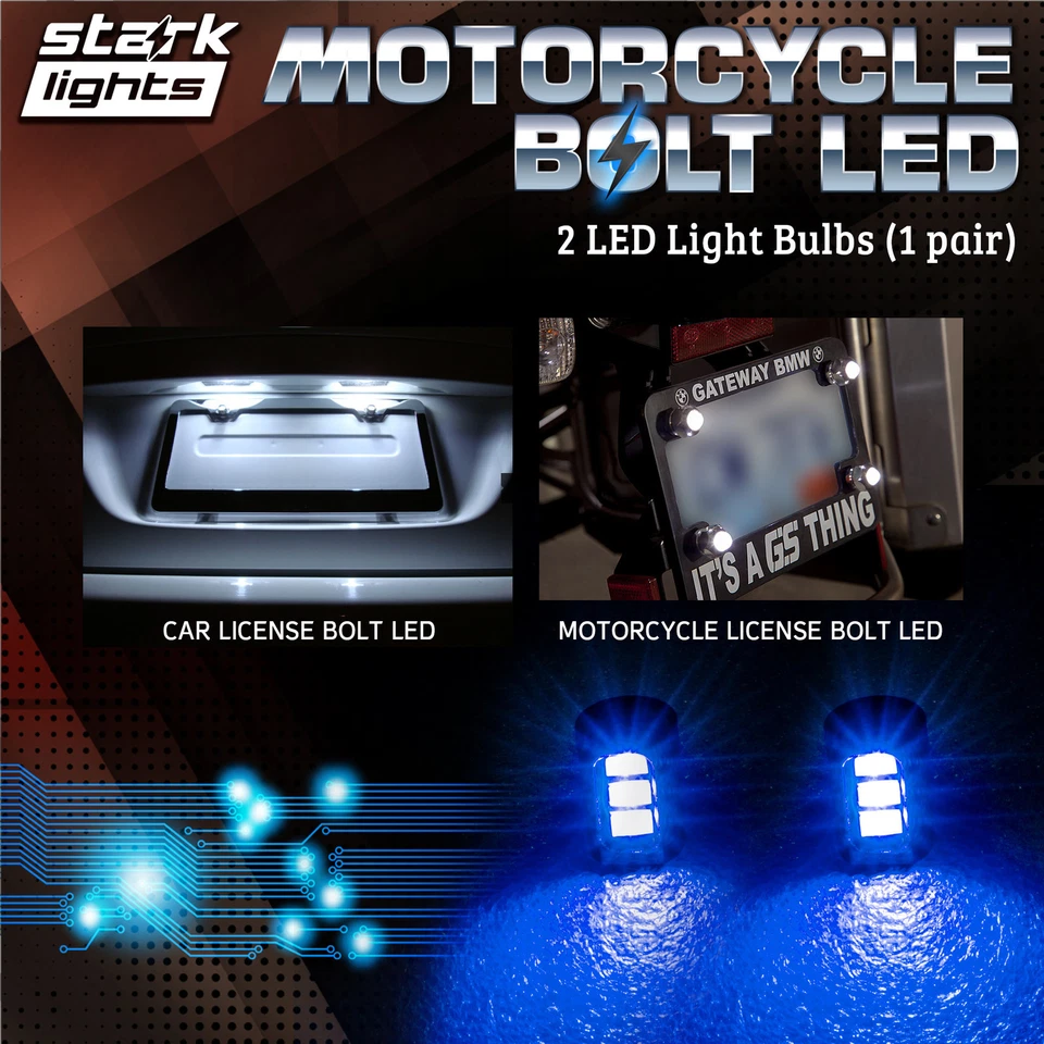 2 PIEZAS Tornillo Moto 3-SMD LED Perno Lámpara Coche Placa Luz - AZUL 10K (A) Foto 3 de 4