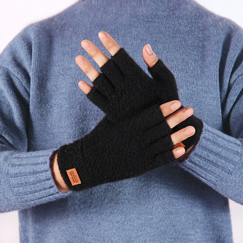 Halbfinger Handschuhe Damen Herren Winter Wärme Gestrickte Arbeitshandschuhe Neu - Bild 3 von 4
