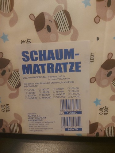 1 Stück Baby Matratze Weiß und Bunt für Kinderbett Wiege 120x60x7cm Kinder Teddy - Bild 4 von 4