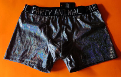 Glitzer Boxershorts mit Aufdruck ''Party Animal'' Retro Look NEU