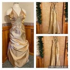 Mori Lee Gold Lame’ Gown Flattering, Elegant Sequins Size 5/6 Formal Prom Ball
