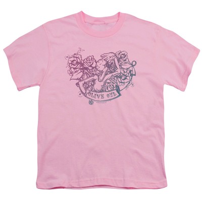 Popeye Olive Oyl Tattoo Kids Youth T Shirt Licensed Cartoon Comic Light Pink