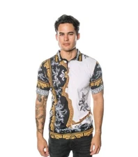 Men's Italian fashion Short Sleeves Multicolor Greek key Modern Fit Polo Shirt