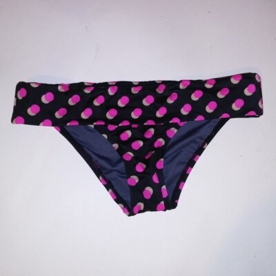 Victoria Secret Swim Bikini Bottom XS Pink Black Polka Dots Folder Trim Color Co