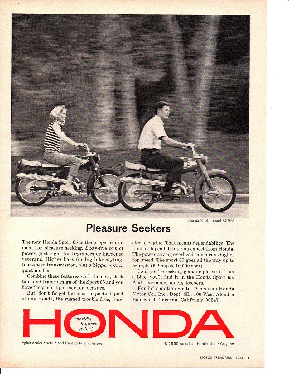 1965 HONDA SPORT 65 MOTORCYCLE ~ ORIGINAL PRINT AD | eBay