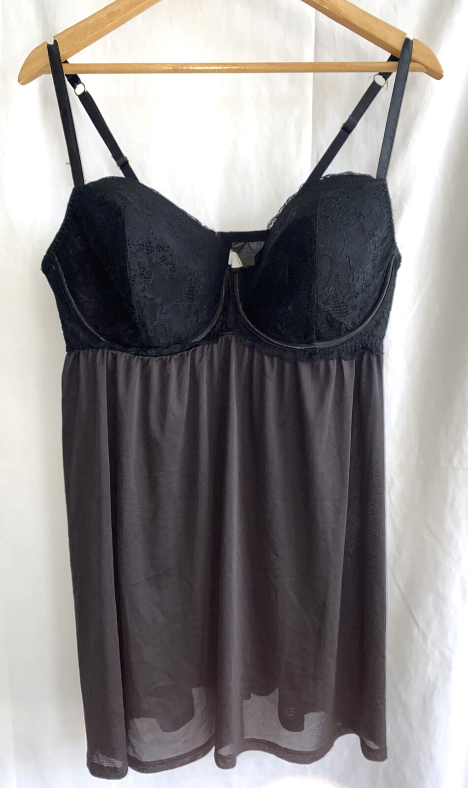 Floral Lace & Sheer Babydoll Black Lg main image 1