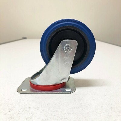 Wicke Castor 100mm Swivel Plate Vulcanised Blue Elastic R/B Zinc   150kg