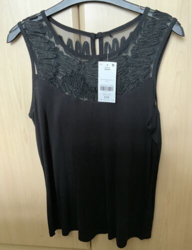 BNWT Women’s Black Lacey Sleeveless Vest Top Size 14 RRP £18 - Picture 1 of 4