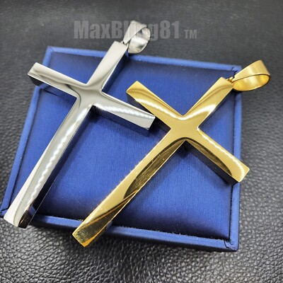 Large Cross Stainless Steel Gold Silver Finish Hip Hop Charm Pendant ...