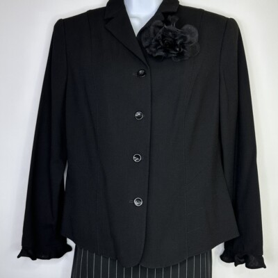 Women s 100% Wool Black Button Down Suit Jacket Size 6 M, Vintage Betu