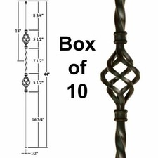 Double Basket Stair Iron Balusters (10-Pack) Hollow Metal Spindles (Satin Black)