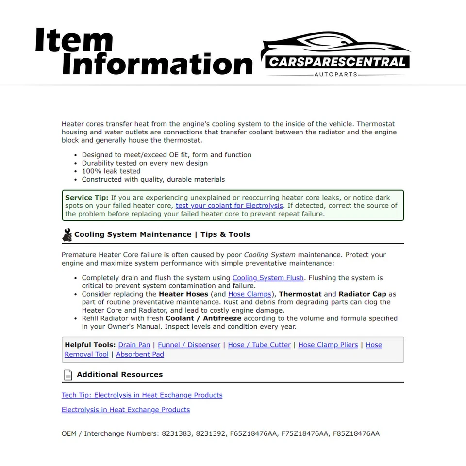 Núcleo de calefacción HVAC delantero para Ford Expedition 1997 1998 1999 2000 2001 2002 5,4 L Foto 3 de 4