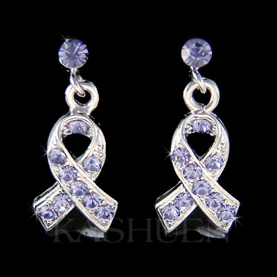 Periwinkle Esophageal Stomach Krebs Band mit Swarovski Kristall Ohrringe