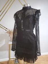 NWT Pretty Little Thing Chiffon Lace Frill Dress Sz 10