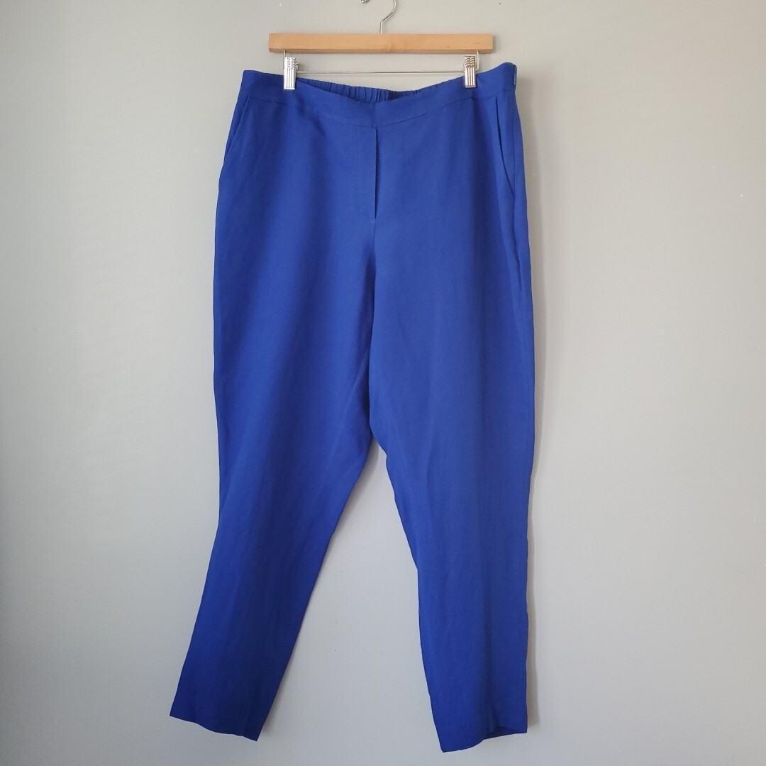 Calvin Klein Blue Linen Blend Cropped Tapered Dress Pants Womens 14W | eBay