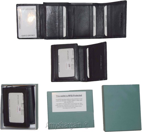 Cartera de hombre con bloqueo RFID de cuero genuino triple billetera 11 tarjetas de crédito en caja* - Imagen 6 de 12