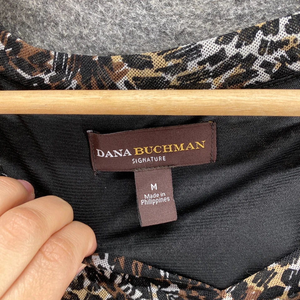 Blusa Mujer Dana Buchman M Mediana Marrón Geométrica Cuello en V Manga Corta Forrada Foto 3 de 4