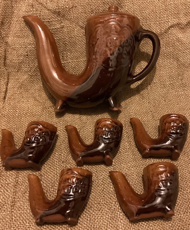 Vintage Watpa Xahkpym Terracotta Tea Pitcher in shape of pipe 5 vessels Unique